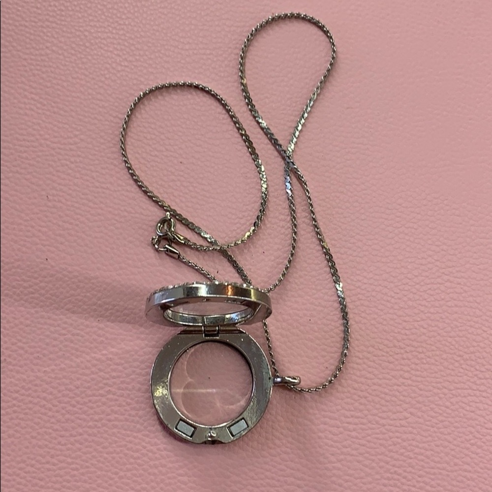 Magnetic Rhinestone Sterling Silver Circle Locket - Picture 2 of 8